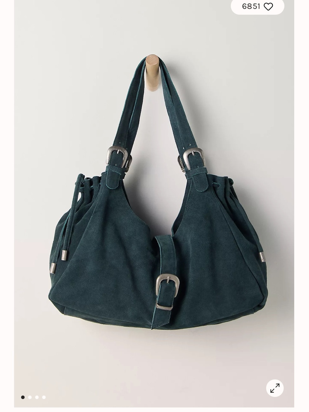 Free People Suede Serena cinched Shoulder Bag in Teal